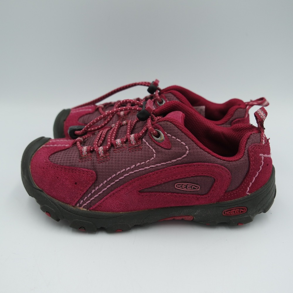 Keen Kids Joey Berry Burgundy Hiking Shoes Suede Bungee Lace Youth Size 13